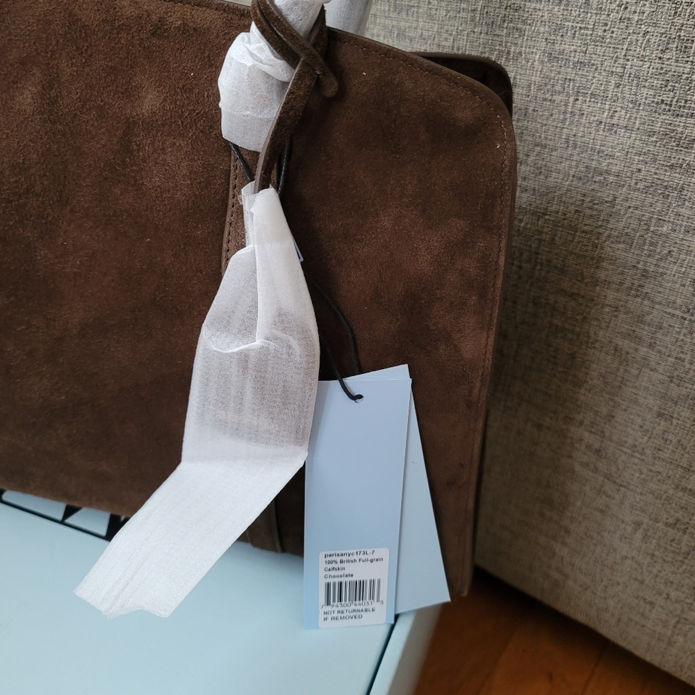 Parisa Wang Gabrielle 35 Soft Top Handle Bag Chocolate Suede NEW - Picture 13 of 16